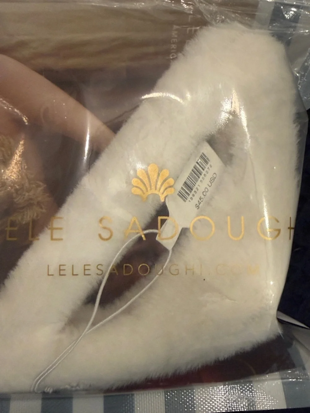 Lele Sadoughi Cream Chalet Faux-Fur Claw Clip with Gold Emblem